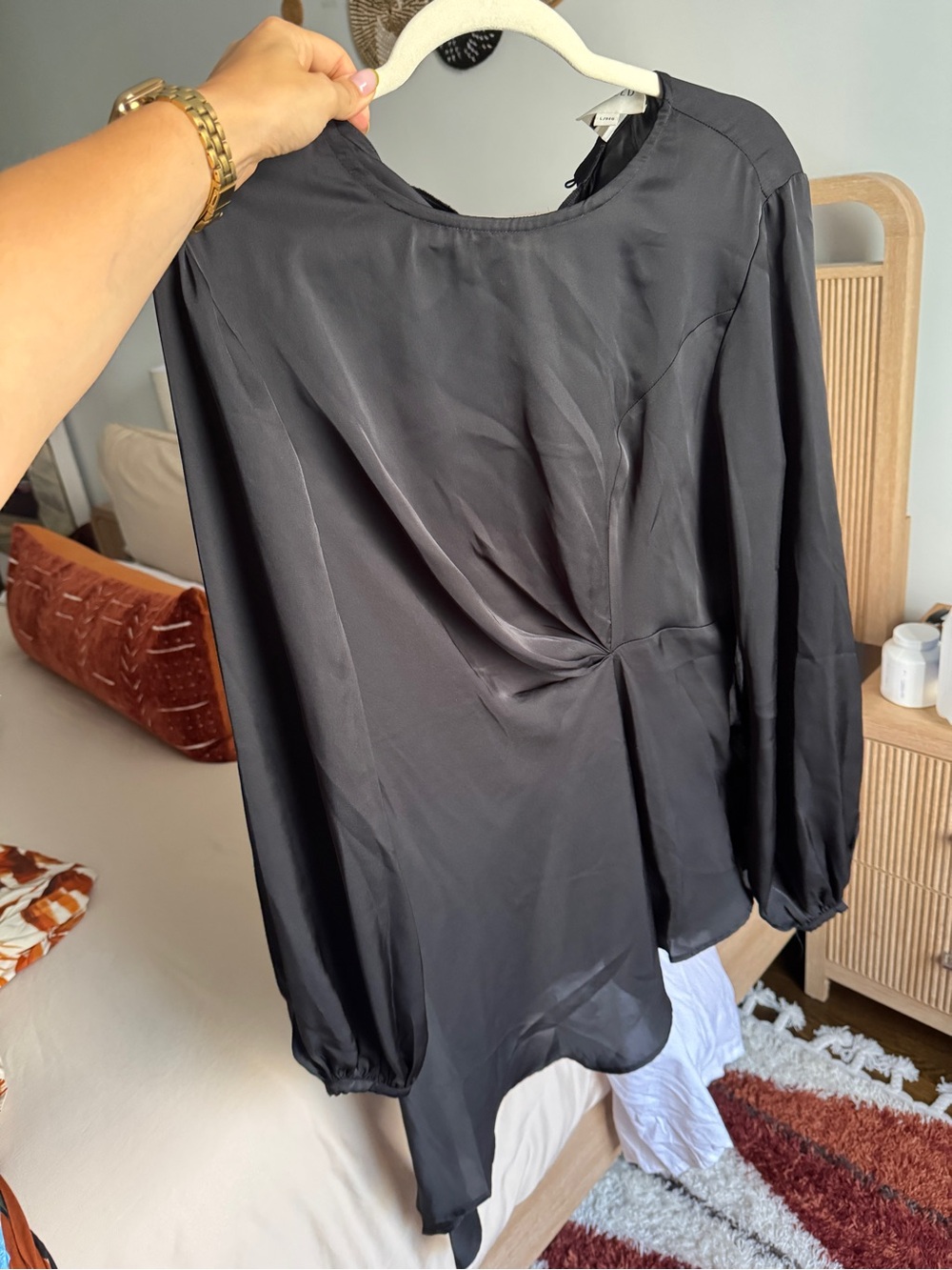 Veiled Asymmetric Black Satin Style Top Size L